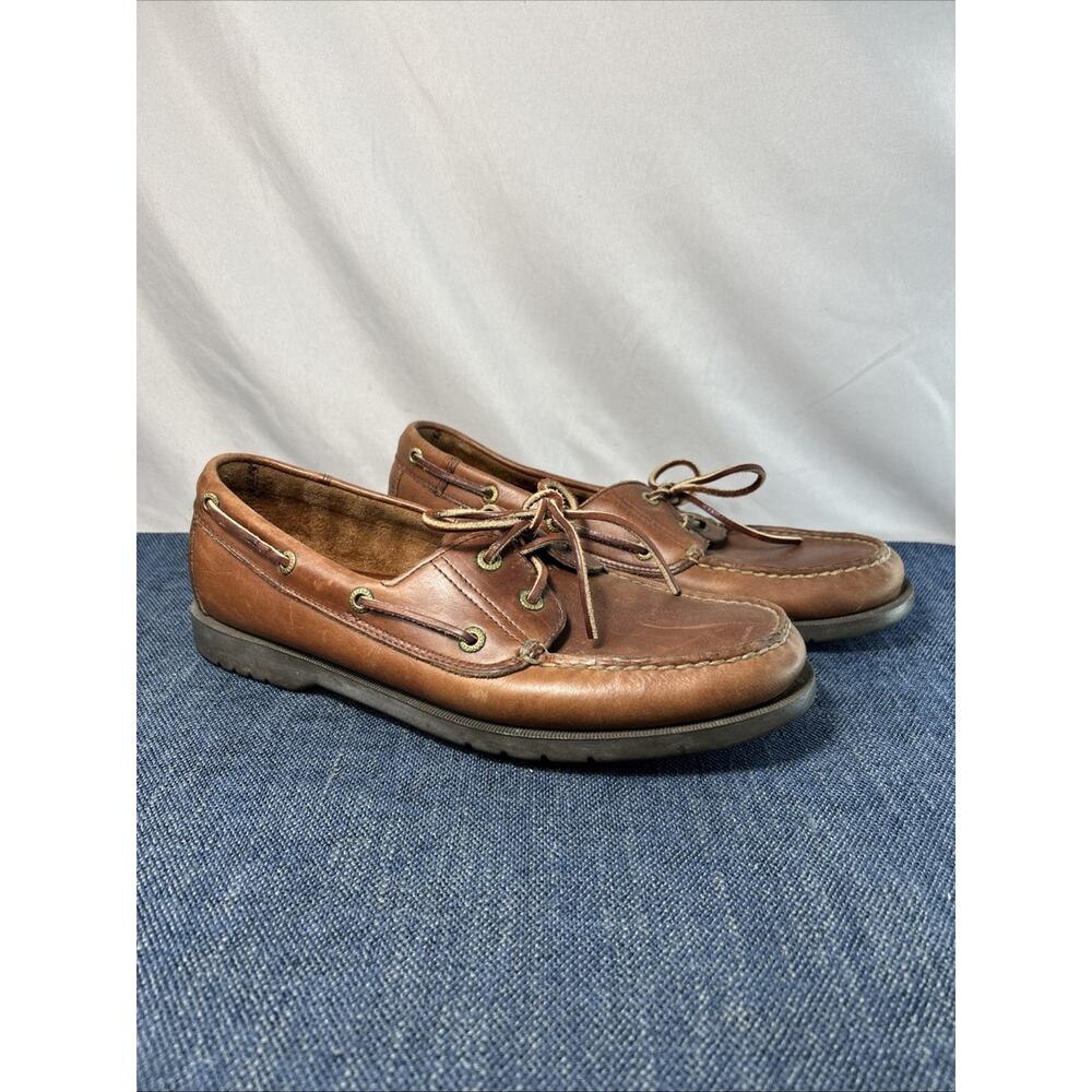 Mens Rockport Size 11 Casual Brown Leather Deck Boat Shoes Preppy Nautical